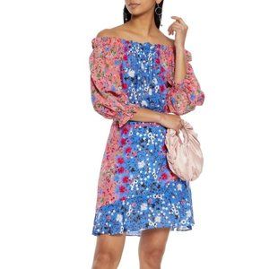 Saloni Floral Silk Multicolor Off Shoulder Dress Size 6